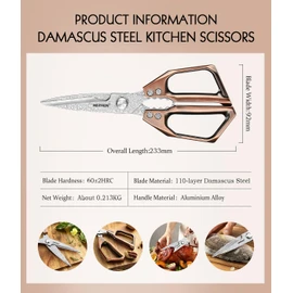 HEZHEN Damascus Kitchen Shears, 110 Layers Damascus Steel Heavy Duty Kitchen Scissors Multifunctional Cooking Scissors Poultry Shears, Aluminium Alloy Handle