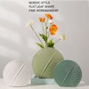 Leaves Pattern Ceramic Vase Nordic Style Dark Green Flat Leaf