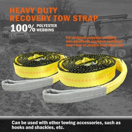 LONGLC 2 Pack 2" x12' Recovery Tow Strap Heavy Duty, 25,000 LBS Drawstring Carrying Bag