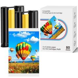 Compatible with Amber M100/M200 4x6 Photo Printer 80 Sheets Photo Paper & 2 Ink Cartridges Refill Only for DHP512/DHP513 Printer Water Proof Antioxidant Non Fading Dye Sublimation