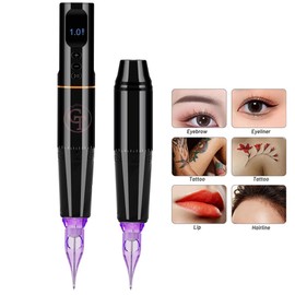 1-9V Wireless Permanent Makeup Rotary Tattoo Machine 3.0mm Stroke Length Rechargeable PMU Handpiece with RCA Connection for Brow Hair Stroke Tattooing