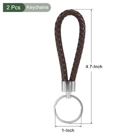 YOKIVE 2 Pcs Braided Leather Keychains, Home PU Keys Ring Woven Decorating Lanyard Straps for Bags Wallets (Dark Brown)