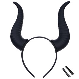 MOSTORY Dark Devil Horns Headband for Men and Women, Black Demon Horn Headband with 3D Print, Removable Bull Horns for Renfaire Cosplay