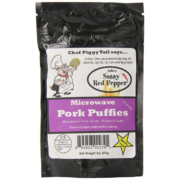 Chef Piggy Tail Microwave Pork Puffies Pork Rinds, Sassy, 2 Ounce