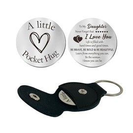 HHXFLY Daughter Gift, Pocket Hug Token & Leather Keychain, Birthday Cheer Up Keepsake, Stainless Steel Inspirational Gift, Daughter, Small