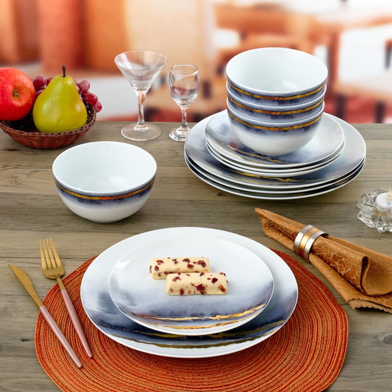 Joseph Sedgh Collection “Lazuli” 12-Piece Porcelain Dinnerware Set, Service for