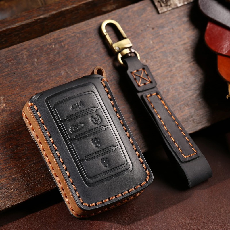 TECART Leather Smart Key Fob Case Shell Fit for Jeep