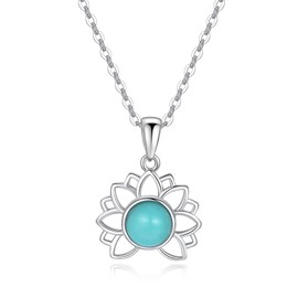 COAI Crystal Lotus Pendant Necklace, Natural Turquoise, Natural turquoise