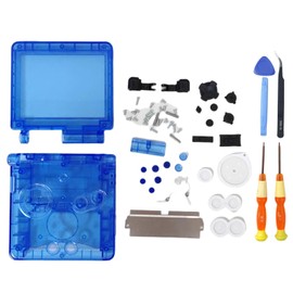 Hzxkqmil Replacement Full Shell Housing Case for Game Boy Advance SP GBA SP Console, High Quality Transparent Cover with Buttons Screws Kit + Screwdrivers Repair Parts (Clear Blue)