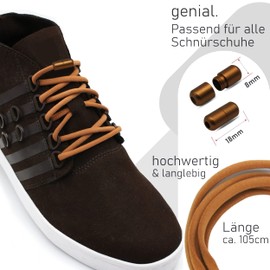 Run out sports Elastic shoelaces without tying with metal capsules, round shoelaces with quick release, colourful, for children, Hazelnut Brown