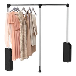 Pull Down Closet Rod,Pull Down Closet Rods for Hanging Clothes, 32.6"-45.2" Two-Way Buffering Side & Back Mounted Closet Rod for Bedroom High Cabinets