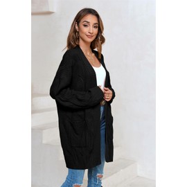 Miladusa Women's Cardigan Sweaters Long Sleeve Plus Size Solid Cable Knit Open Front Outerwear with Pockets Black