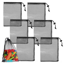6 PCS Black Mesh Drawstring Bags, 7.87 X 11.81 Inch Portable Nylon Storage Bags, Black Mesh Bag Drawstring for Jewelry Beach Collecting Gifts Travel Sports Storage