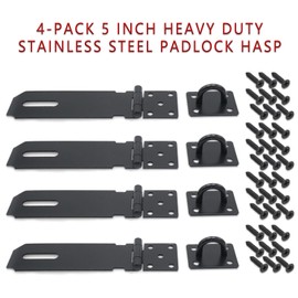 Joyangy 4-Pack 5 Inch Heavy Duty Stainless Steel Padlock Hasp, Black Door Lock Hasp Latch, Security Gate Lock Latches with Screws, Ideal for Outdoor Gates, Sheds, Cabinets, and Drawers