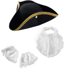 Funny Party Hats Pirate Hat - Colonial Style Tricorn Hat - Revolutionary War Deluxe Pirate Hat For Woman & Men