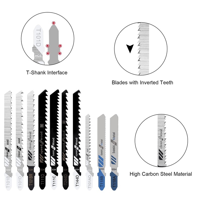 Tunejoy Jigsaw Blades T-Shank Jigsaw Blade Set Professional Made of