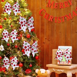 Fvviia 12 Pcs Red Green Christmas Bows Decoration 6 Inch Large Christmas Wreaths Bows Xmas Tree Dot Bows Ribbons Ornaments for Garland Wedding Home Holiday Gift Party(Dot Pattern)