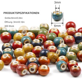 Pack of 300 Ceramic Beads, Colourful Beads, Craft Beads, DIY Ceramic Beads, Craft Hole, Colourful Beads with Hole for DIY Jewellery, Arts, Crafts, Necklace, Bangle, Bracelet, Necklace Charms (6 mm)