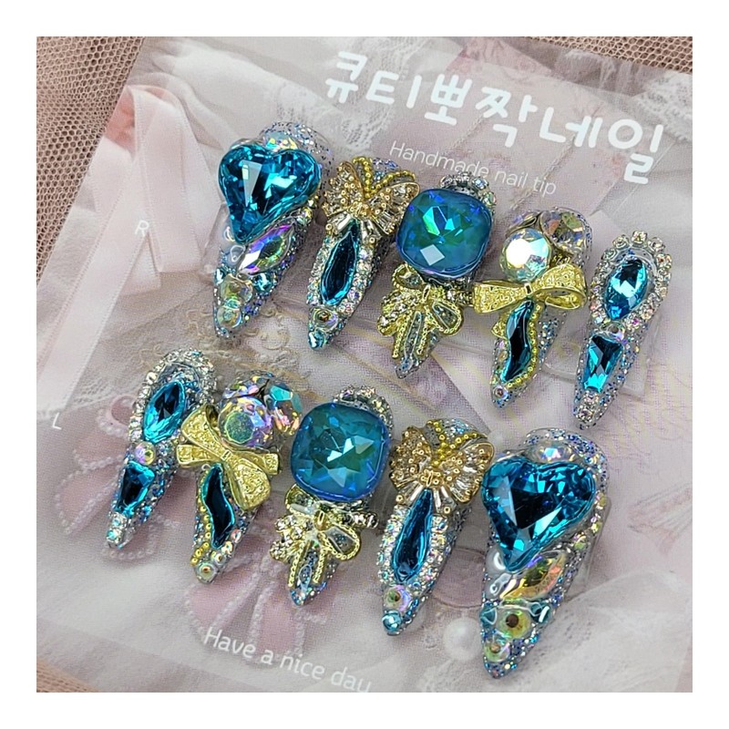 [Premium] Emerald Crush Handmade Nail Tips - Square L /