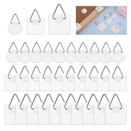 60 Pack Adhesive Picture Hanger, Foamboard Picture Hanging Hooks Without Nails, Plate Holders for Photo Frame Plate Wall Art Decor 3 Sizes