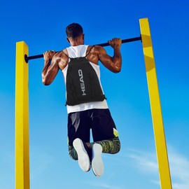 HEAD Waterproof Gym Sackpack for Sport with 2 Zipper Pockets, Large Drawstring Backpacks for Men (dark grey)