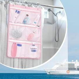 F-color Cruise Essentials 2025 - Mesh Shower Caddy Hanging - Quick Dry Shower Organizer, 7 Pockets Bathroom Organizer Bag Tote for Shampoo, Soap, Loofah, Pink, 2 Pack
