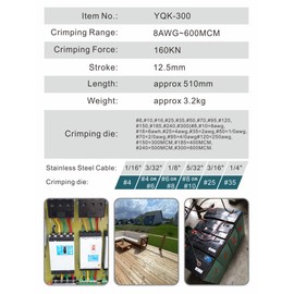 UTZIKO Industry Hydraulic Cable Lug Crimper 16 US TON 9 AWG to 600MCM Electrical Terminal Cable Wire Tool Kit with 13 Die (9awg~600mcm Crimping Tool)