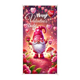 BlissYard Happy Valentine's Day Door Cover 71x35in Gnome Door Hanging Banner Cute Pink Heart Backdrop Front Door Sign Banner For Wedding Memorial Day Party Indoor Outdoor Party Decorations