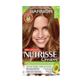 Garnier Nutrisse Cream, Permanent Hair Colour, 63 Light Golden Brown, 100% Grey Coverage, Nourished Hair Enriched With Avocado Oil, 1 Application