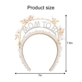 YOUAME Pearl Embellished Baby Shower Mom to be Headband - Handmade Mummy To Be Headpiece, Baby Shower Mother Head Accessory Pearl Head Tiara