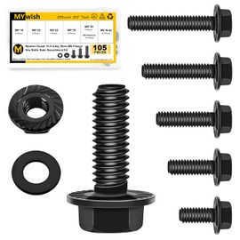 Mywish 105Pcs M8x1.25 Bolt x 16/20/25/30/35mm Flanged Hex Head Bolts, M8 Flange Hexagon Screws Serrated Flange Nuts and Bolts Assortment Kit with Drill Bit, 10.9 Grade Carbon Steel