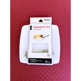 Jacent Appetizer Set with 6 Mini Forks and 6 Plastic Plates 6" x 6"