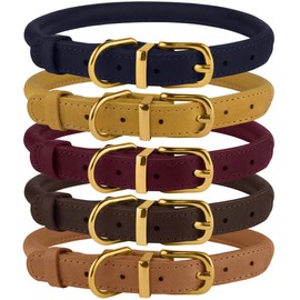 BronzeDog Rolled Leather Dog Collar Durable Round Rope Collars for Small Medium Large Dogs Puppy Cat Burgundy Mustard Dark Blue Light Brown (Neck Size 8" - 11", Burgundy)
