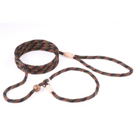 Alvalley Nylon Dog Training Leash with Stopper - Adjustable Nylon Rope Comes with Braided Leather at Ends - Tagua Bead Stopper Slip Lead - Suitable for Walking, and Training