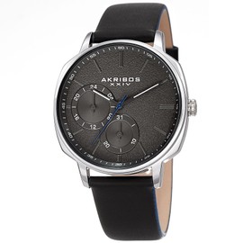 Akribos XXIV Spring Release Men's Akribos XXIV AK1022SSBK Multifunction Black Leather Watch