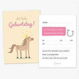 Decento® Birthday Horse Invitation – 8 Cards with Envelopes for Girls – Children's Birthday Party Pony Horses Princess – Invitation Cards for Children to Fill in and Write on