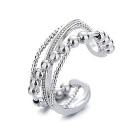 Auriselle Anxiety Rings for Women, Adjustable Anxiety Stress Rings, Open Spinner Beads with Crossing, Double Layer, Shiny Silver, Open Fidget Ring for Women, 2 Types, Copper, No Gemstone