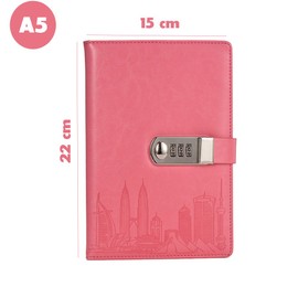 ToiM PU Leather Journal Writing Notebook Fashion Daily Notepad with Combination Lock and Pen Holder, A5 Size Password Diary for Men and Women