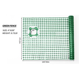 PotatoLife Plastic Mesh Fence Safety Fence, 4'x100' Roll with 100 Zip Ties, Resuable Temporary Netting for Garden Fencing, Construction, Snow Fencing, Animal Barrier, Poultry, Deer, Patio, Green