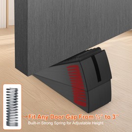 2 Pack Black Adjustable Large Door Stoppers, Heavy Duty Door Stoppers for Bottom of Door, Door Stop with Strong Grip Stainless Steels for Heavy Duty and Usual Doors