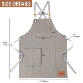 Barbecue Apron for Men, Waterproof Cooking Apron with Pockets for Women, Adjustable and Machine Washable (Grey 35)