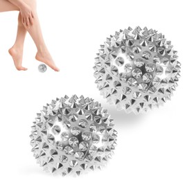 Pack of 2 Small Hedgehog Ball Hard 32 mm ABS Plastic Acupressure Ball, ABS Plastic Hedgehog Ball, Foot Massage, Spiked Ball, Sliver, Skill Ball, Massage Ball for Stress Relief or Massage Various Body Areas