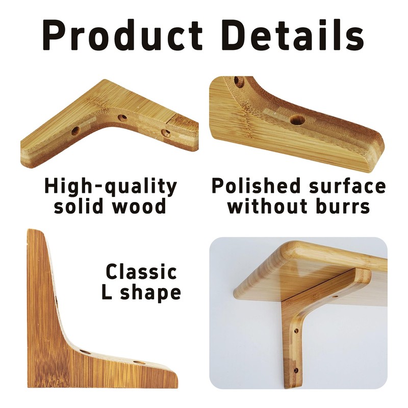 bociloy 2Pcs 3.7"×3.7" Wooden Triangle Shelf Brackets, Decorative Solid Wood