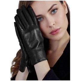 GSG Womens Genuine Leather Gloves Winter Touchscreen Gloves Black Large