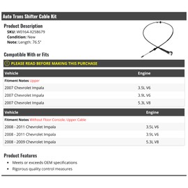 Automatic Transmission Shift Cable Kit - 76.5 inch - Upper Cable - Compatible with 2007-2011 Chevy Impala