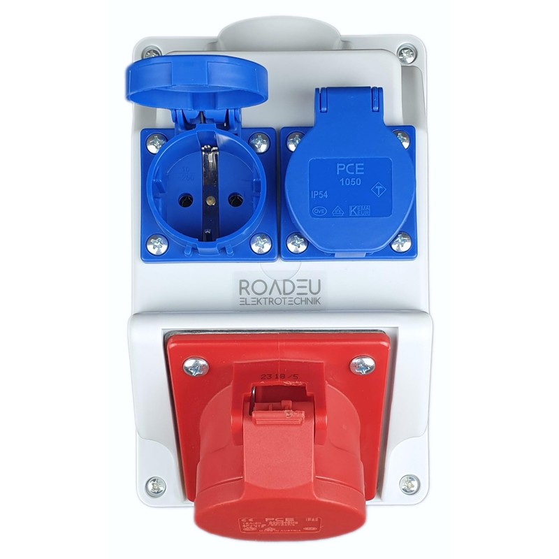 RoadEu Combination Wall Socket 16A 5P with 2x Schuko 230V
