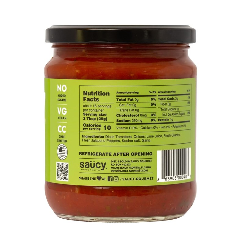 Saucy Gourmet Classic Salsa - Chef-Crafted Mexican Restaurant-Style Dip with