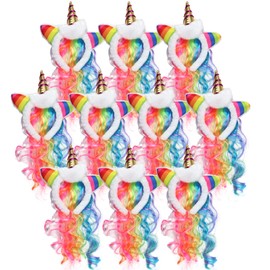Needzo Rainbow Unicorn Headband, Girls Birthday Party Favor, Hair Accessories for Dress Up and Cosplay, One Size Fits Most (Pack of 10)
