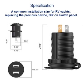 4.2A Dual USB Charger with Blue Digital Voltmeter - Universal Waterproof Dual 2.1A LED Power Outlet as Replacement of 12V/24V Volt Socket to Rocker Switch Panel on Boat Car Truck Vehicle Motorcycle