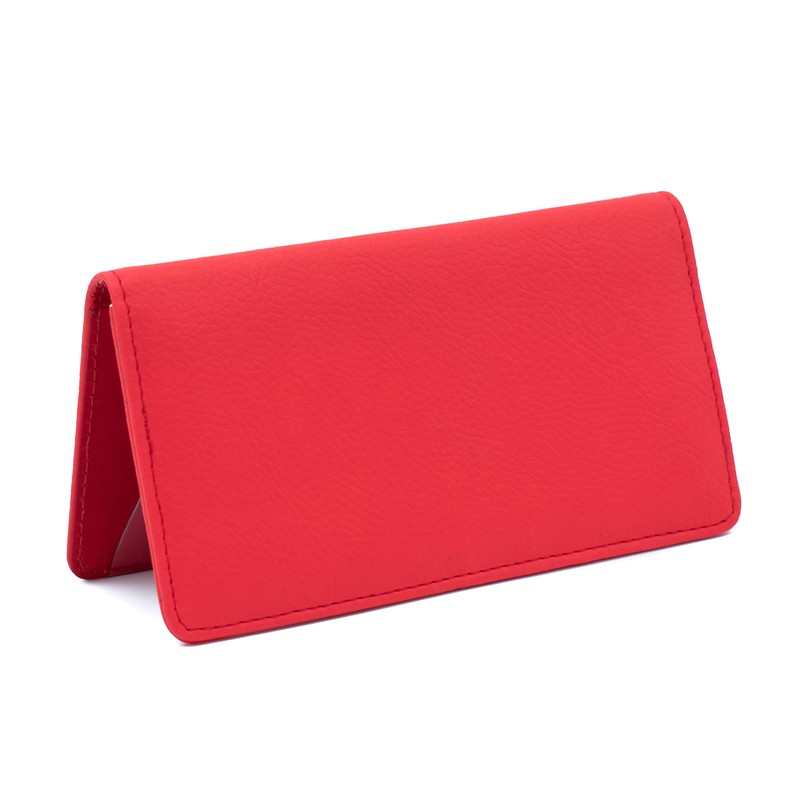 Red Smooth Leather Checkbook Cover for Top Tear Personal Checks